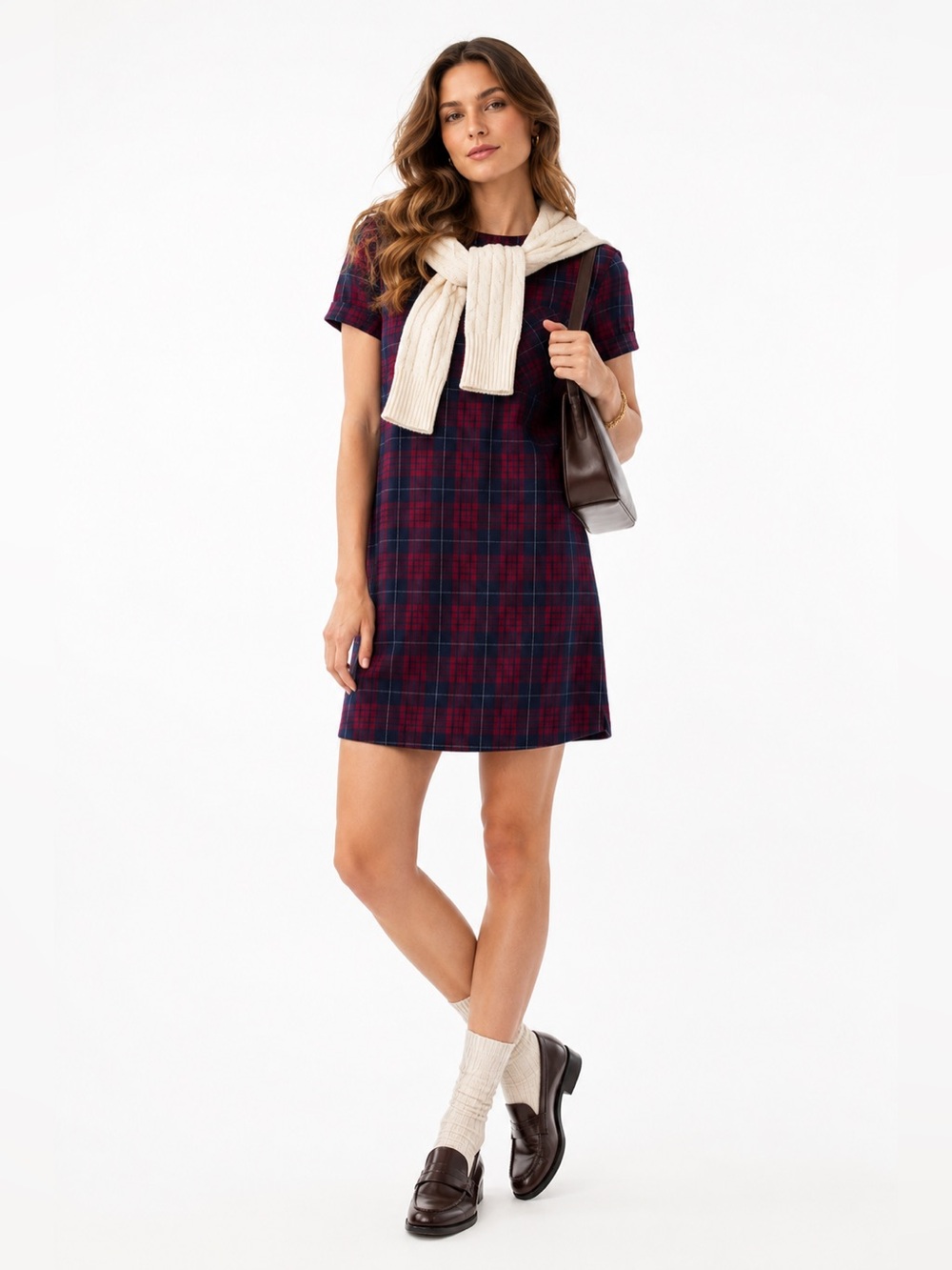 Madewell School Girl Preppy Red Blue  Plaid Academia Mini Shirt Dress size XS